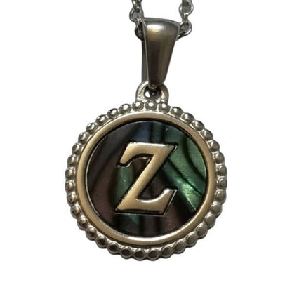 Unieke Stalen Initiaal Ketting met Abalone Schelp - Zilverkleur - 45cm - Aramat Jewels - Halskettingen - cadeautip