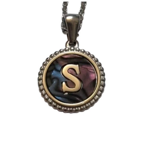 Unieke Stalen Initiaal Ketting met Abalone Schelp - Zilverkleur - 45cm - Aramat Jewels - Halskettingen - cadeautip