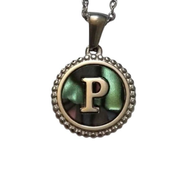 Unieke Stalen Initiaal Ketting met Abalone Schelp - Zilverkleur - 45cm - Aramat Jewels - Halskettingen - cadeautip