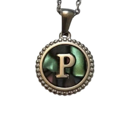 Unieke Stalen Initiaal Ketting met Abalone Schelp - Zilverkleur - 45cm - Aramat Jewels - Halskettingen - cadeautip