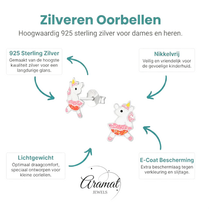Unieke Zilveren Unicorn Oorbellen - Dansende Eenhoorn - Aramat Jewels - Oorbellen - cadeautip