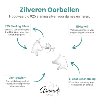 Unieke Zilveren Unicorn Oorbellen - Kinderoorbellen - Aramat Jewels - Oorbellen - cadeautip