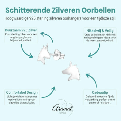 Unieke Zilveren Unicorn Oorbellen - Kinderoorbellen - Aramat Jewels - Oorbellen - cadeautip