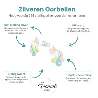 Unieke Zilveren Unicorn Oorbellen - Pastel & Kristal - Aramat Jewels - Oorbellen - cadeautip