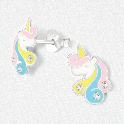 Unieke Zilveren Unicorn Oorbellen - Pastel & Kristal - Aramat Jewels - Oorbellen - cadeautip