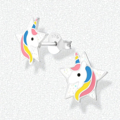 Unieke Zilveren Unicorn Oorbellen - Ster & Glitter - Aramat Jewels - Oorbellen - cadeautip