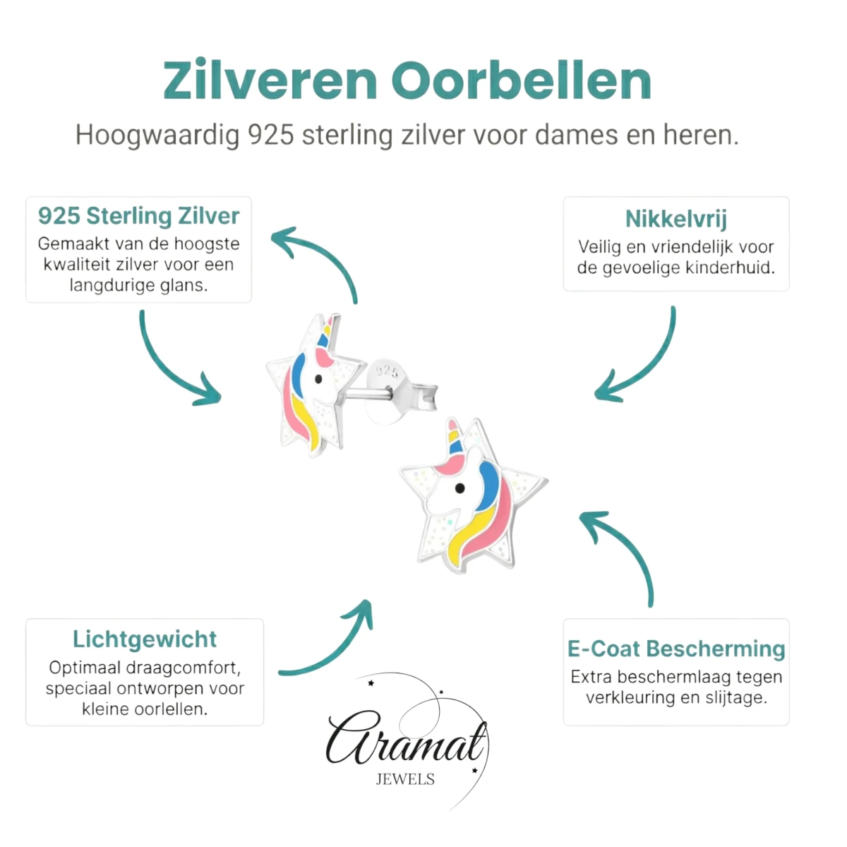 Unieke Zilveren Unicorn Oorbellen - Ster & Glitter - Aramat Jewels - Oorbellen - cadeautip