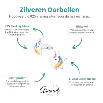 Unieke Zilveren Unicorn Oorbellen - Ster & Glitter - Aramat Jewels - Oorbellen - cadeautip