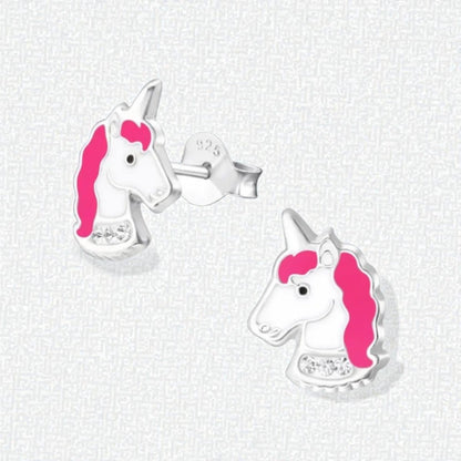 Unieke Zilveren Unicorn Oorbellen - Wit & Donker Roze - Aramat Jewels - Oorbellen - cadeautip
