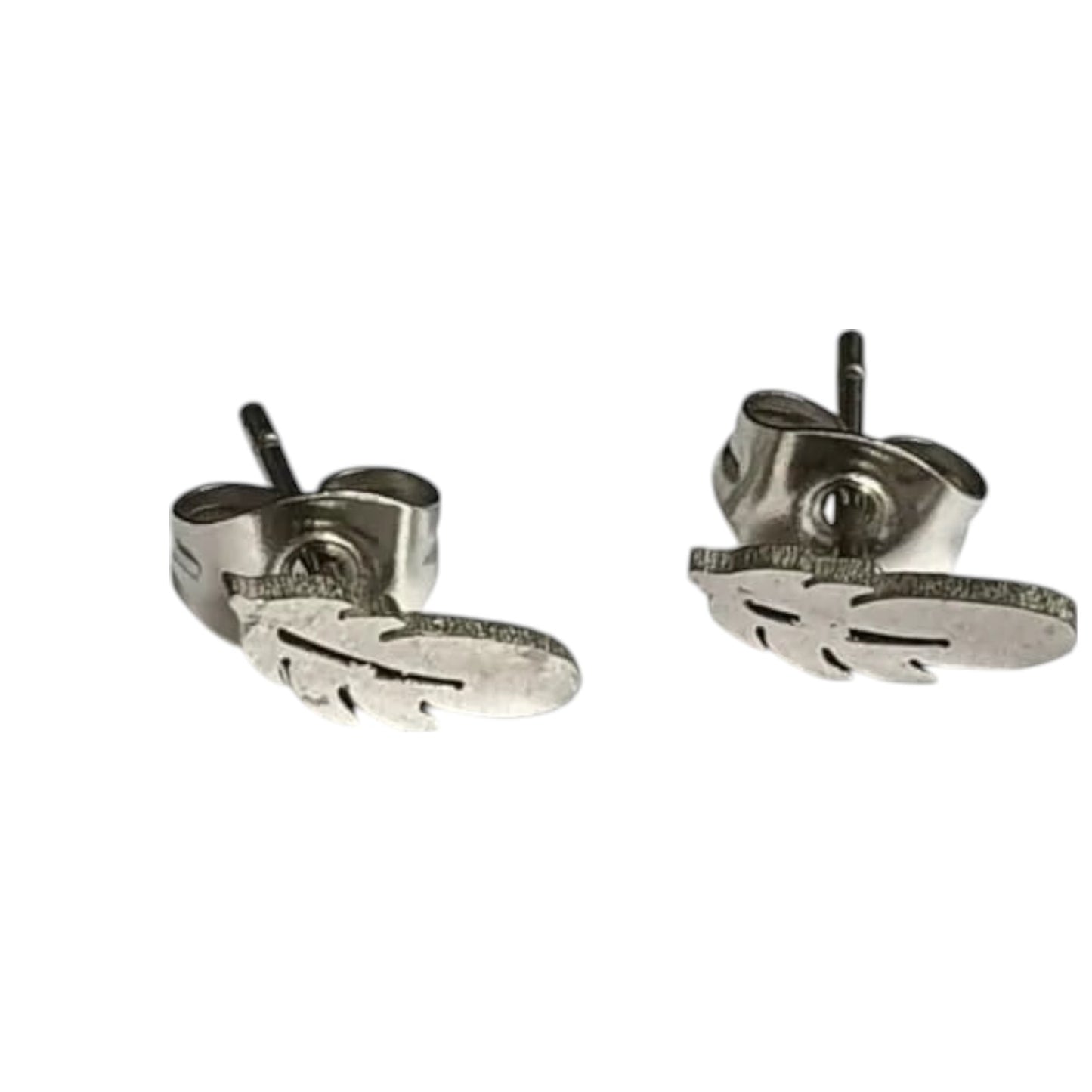 Steel Stud Earrings Feathers Silver Color – 9x3mm