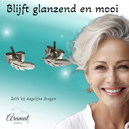 Steel Stud Earrings Feathers Silver Color – 9x3mm