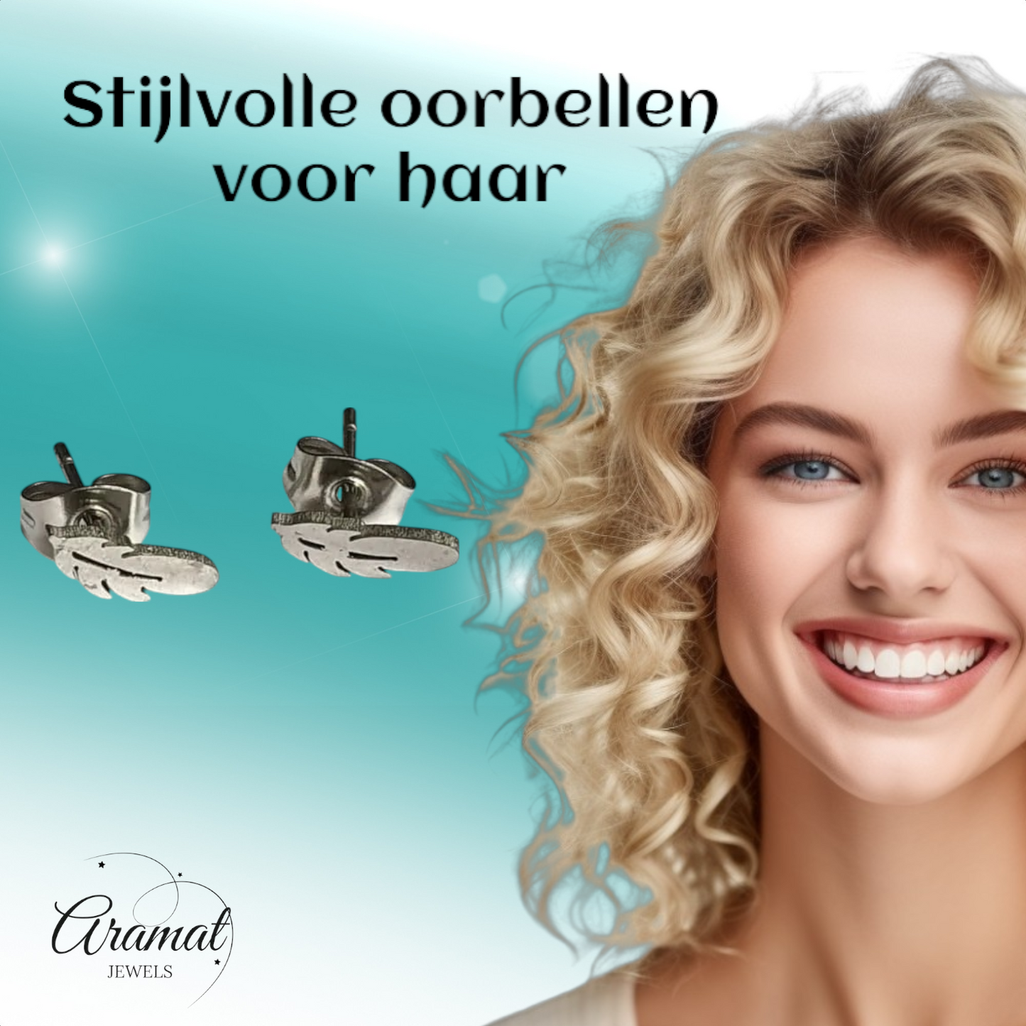 Steel Stud Earrings Feathers Silver Color – 9x3mm