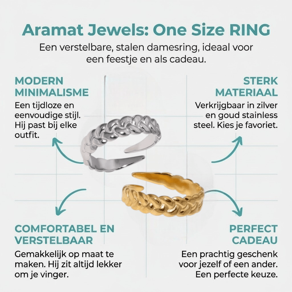 Verstelbare Damesring met Vlecht Design van RVS - 5,5mm - Aramat Jewels - Ringen - cadeautip