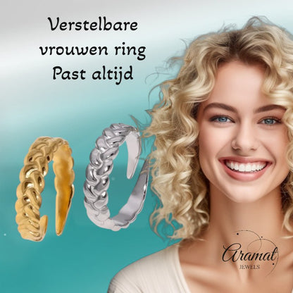 Verstelbare Damesring met Vlecht Design van RVS - 5,5mm - Aramat Jewels - Ringen - cadeautip