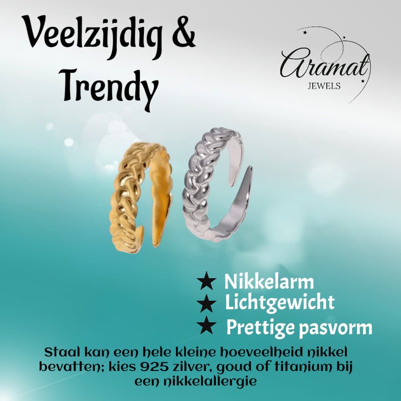 Verstelbare Damesring met Vlecht Design van RVS - 5,5mm - Aramat Jewels - Ringen - cadeautip
