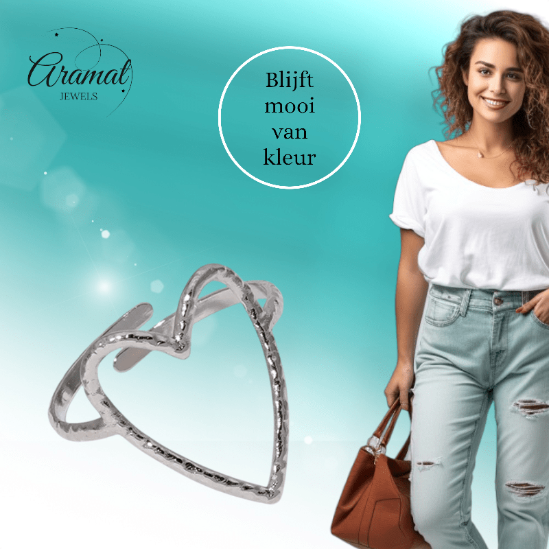 Verstelbare Ring met Groot Open Hart 19mm - Stainless Steel - ring352 - 73899 - Ringen kopen# - Goudkleur - alles - boho