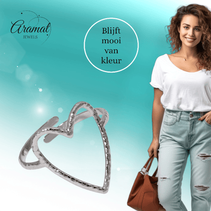 Verstelbare Ring met Groot Open Hart 19mm - Stainless Steel - ring352 - 73899 - Ringen kopen# - Goudkleur - alles - boho