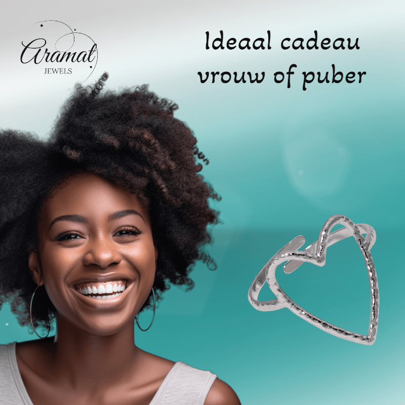 Verstelbare Ring met Groot Open Hart 19mm - Stainless Steel - ring352 - 73899 - Ringen kopen# - Goudkleur - alles - boho