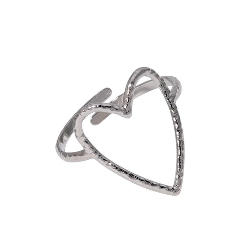 Verstelbare Ring met Groot Open Hart 19mm - Stainless Steel - ring354 - 73890 - Ringen kopen# - Zilverkleur - alles - boho