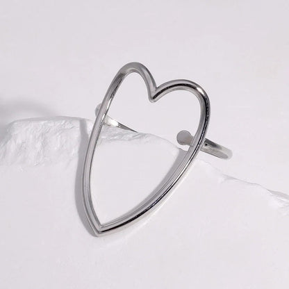 Verstelbare Ring met Groot Open Hart 26mm - Stainless Steel - ring355 - 73888 - Ringen kopen# - Zilverkleur - alles - boho
