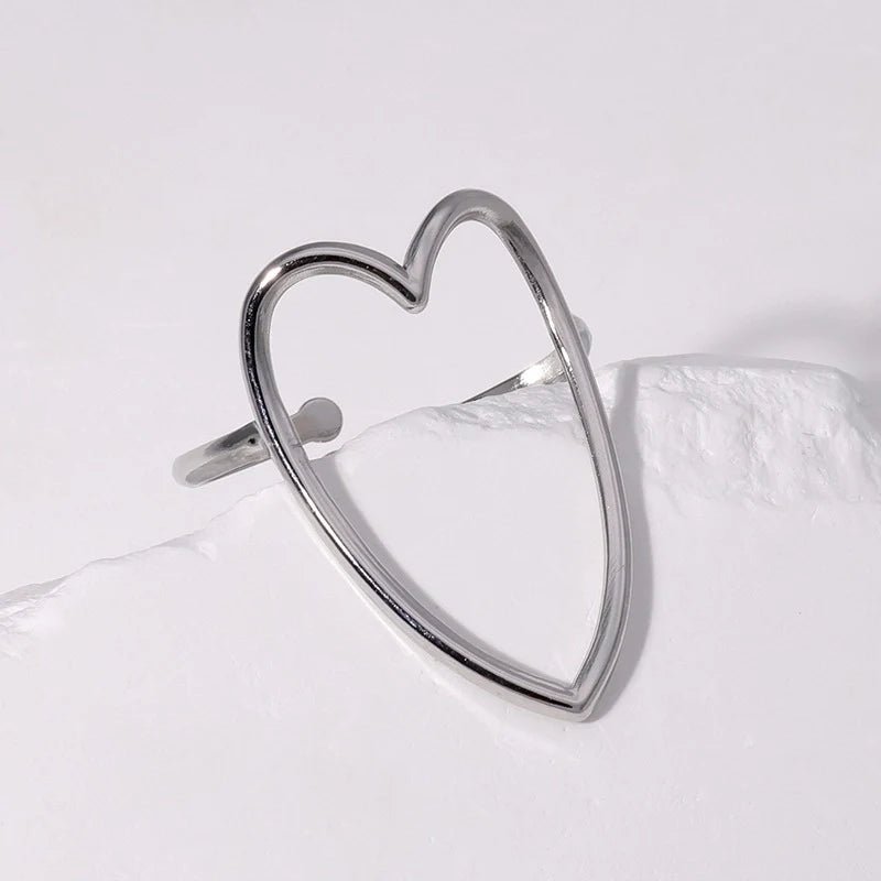 Verstelbare Ring met Groot Open Hart 26mm - Stainless Steel - ring355 - 73888 - Ringen kopen# - Zilverkleur - alles - boho