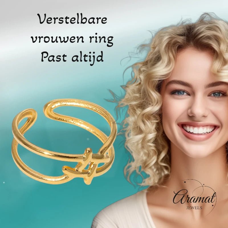 Verstelbare Ring - Vierkant met Lijnen - One Size - ring243 - 161801 - Ringen kopen