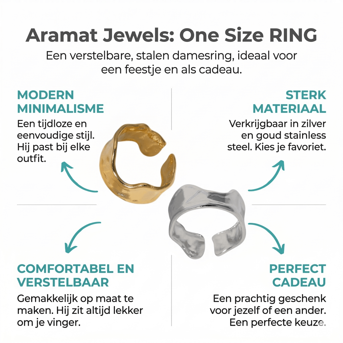 Verstelbare RVS Damesring met Getrommeld Design - 11mm breed - Aramat Jewels - Ringen - cadeautip