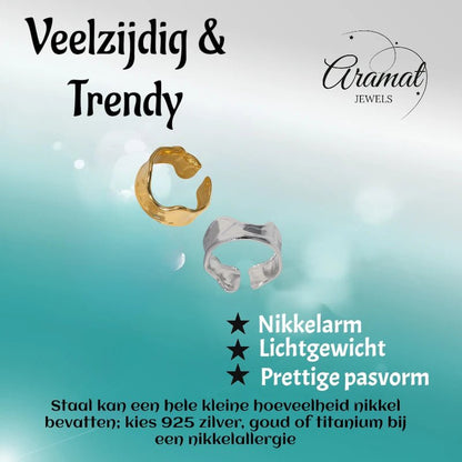 Verstelbare RVS Damesring met Getrommeld Design - 11mm breed - Aramat Jewels - Ringen - cadeautip