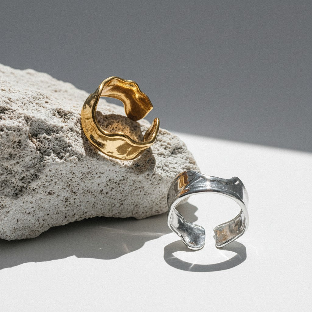 Verstelbare RVS Damesring met Getrommeld Design - 11mm breed - Aramat Jewels - Ringen - cadeautip