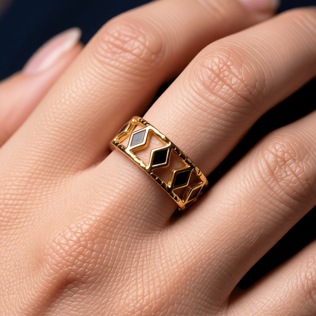 Verstelbare RVS Ring Emaille Ruitjes - Goud met Wit of Zwart - Aramat Jewels - Ringen - cadeautip