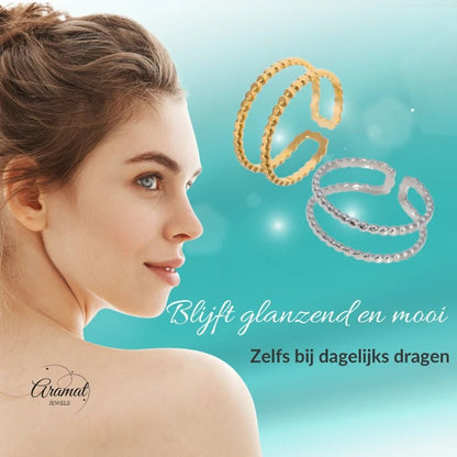 Verstelbare RVS Ring met Dubbele Bolletjeslijn (7 mm) - Aramat Jewels - Ringen - cadeautip