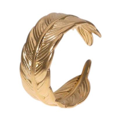 Verstelbare RVS Ring met Veertje Motief - Goudkleur of Zilver (8 mm) - Aramat Jewels - Ringen - cadeautip