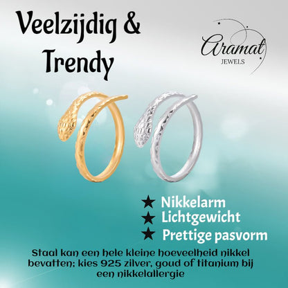Verstelbare Slangenring van RVS - Cobra Design (13 mm) - Aramat Jewels - Ringen - cadeautip