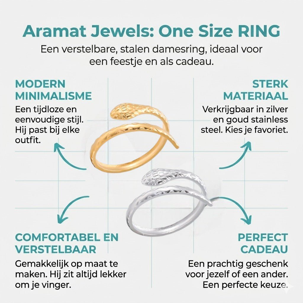 Verstelbare Slangenring van RVS - Cobra Design (13 mm) - Aramat Jewels - Ringen - cadeautip