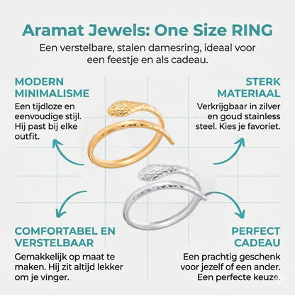 Verstelbare Slangenring van RVS - Cobra Design (13 mm) - Aramat Jewels - Ringen - cadeautip
