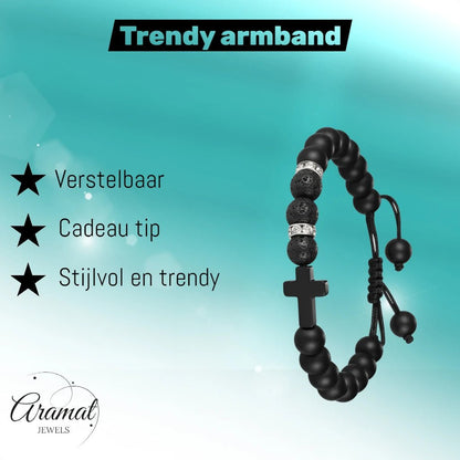 Verstelbare Zwarte Armband Met Lavasteen - Aramat Jewels - Armbanden - cadeautip
