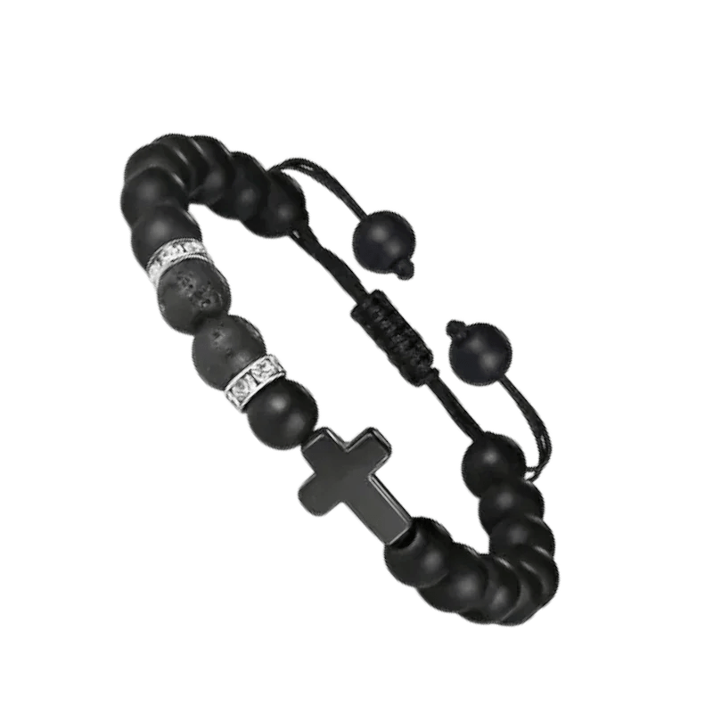 Adjustable Black Bracelet with Lava Stone