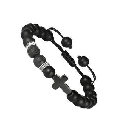 Adjustable Black Bracelet with Lava Stone