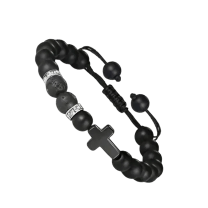 Zwarte kralenarmband met zilveren kralen