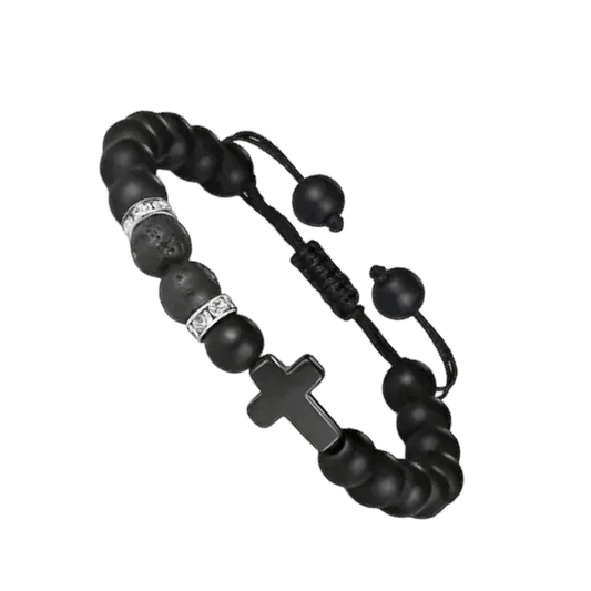 Zwarte kralenarmband met zilveren kralen