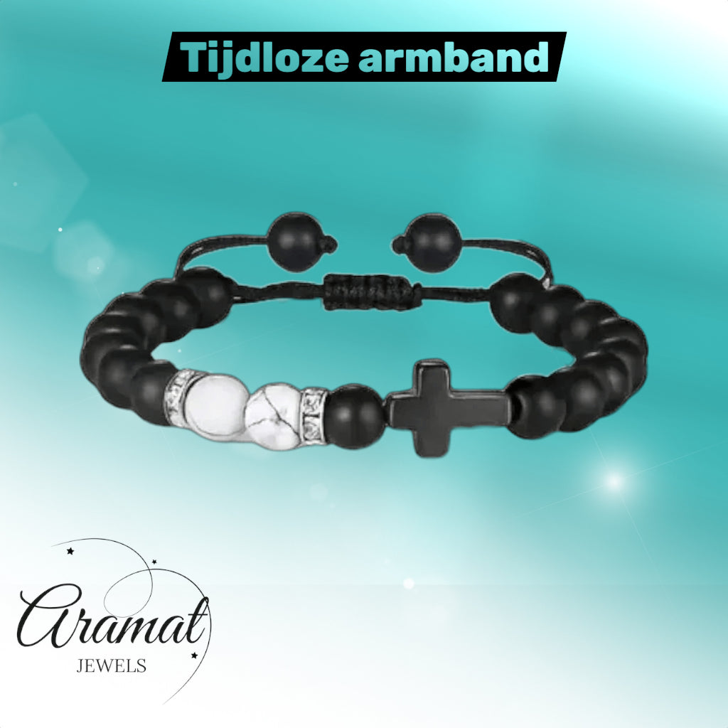 Adjustable Black Stone Bracelet with Howlite