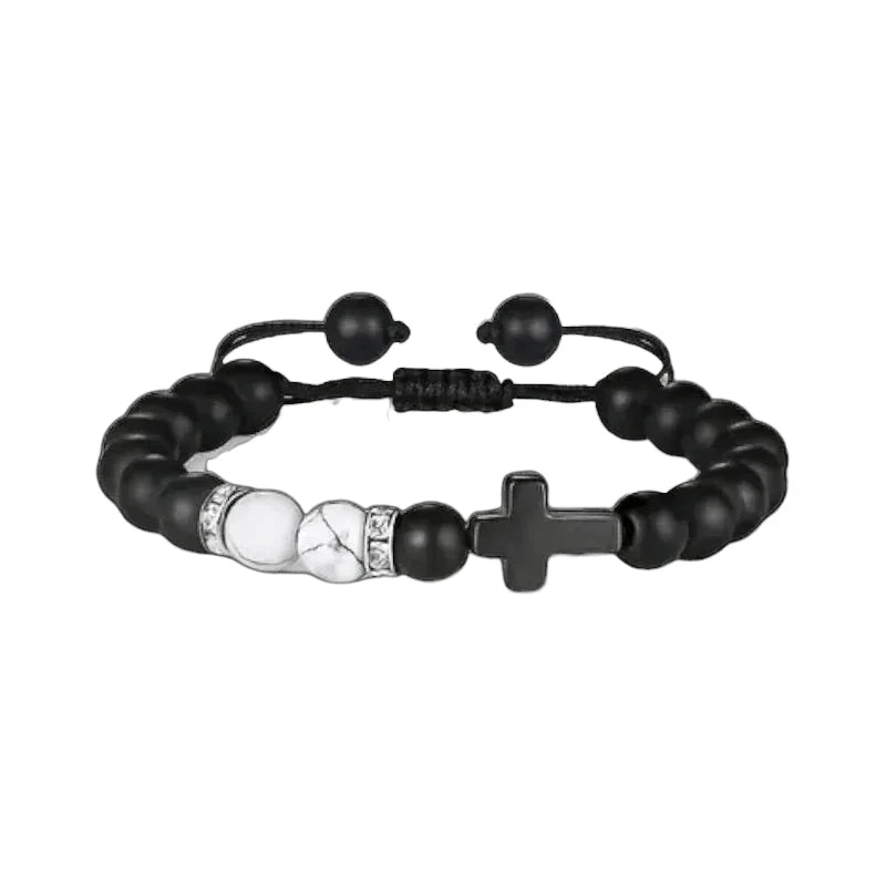 Adjustable Black Stone Bracelet with Howlite