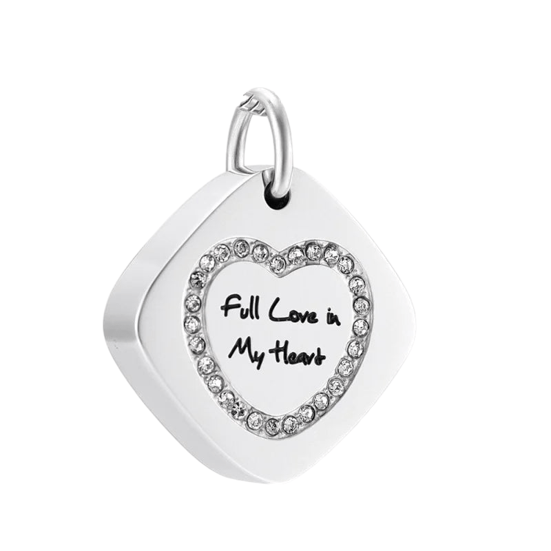 Vierkante ashanger staal met hartzirkonia 30x23mm - Aramat Jewels - Gedenkhangers - cadeautip