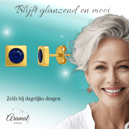 Vierkante oorbellen met donkerblauwe zirkonia – 6 mm - oor2785 - XE71676 - Oorbellen kopen# - 6mm - alles - blauw