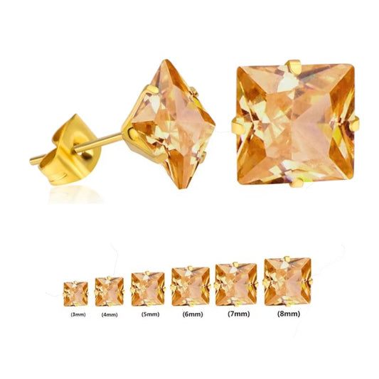 Boucles d'oreilles carrées couleur or avec zircone champagne