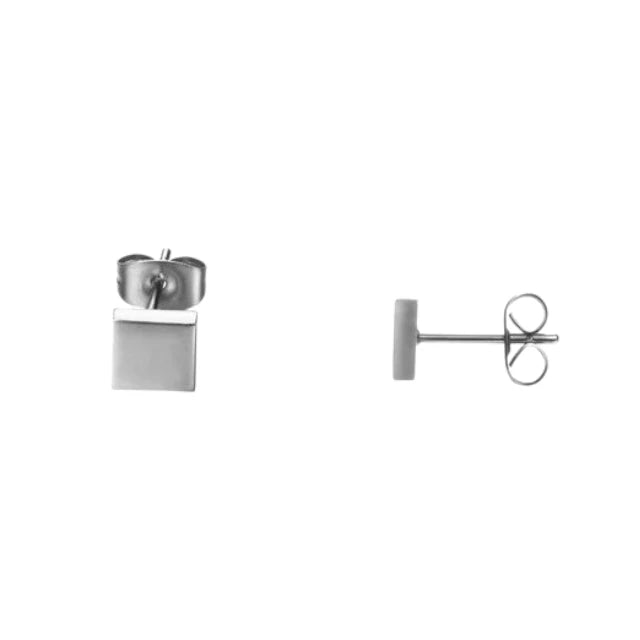 Stud Earrings – Steel Square Silver Colored (6mm)