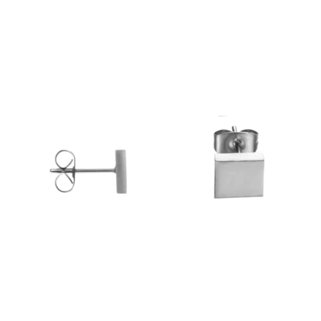 Stud Earrings – Steel Square Silver Colored (7mm)