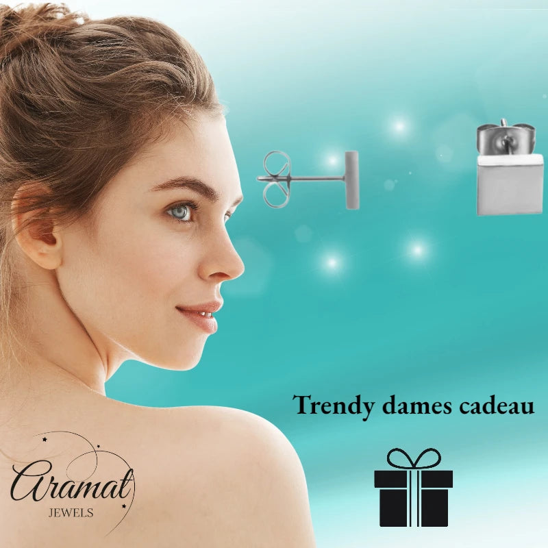 Stud Earrings – Steel Square Silver Colored (7mm)