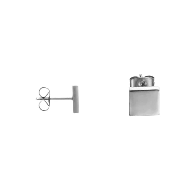 Stud Earrings – Steel Square Silver Colored (8mm)