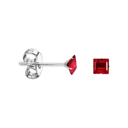 Earrings – Stainless Steel Silver Color with Red Square Zirconia (3mm) 
